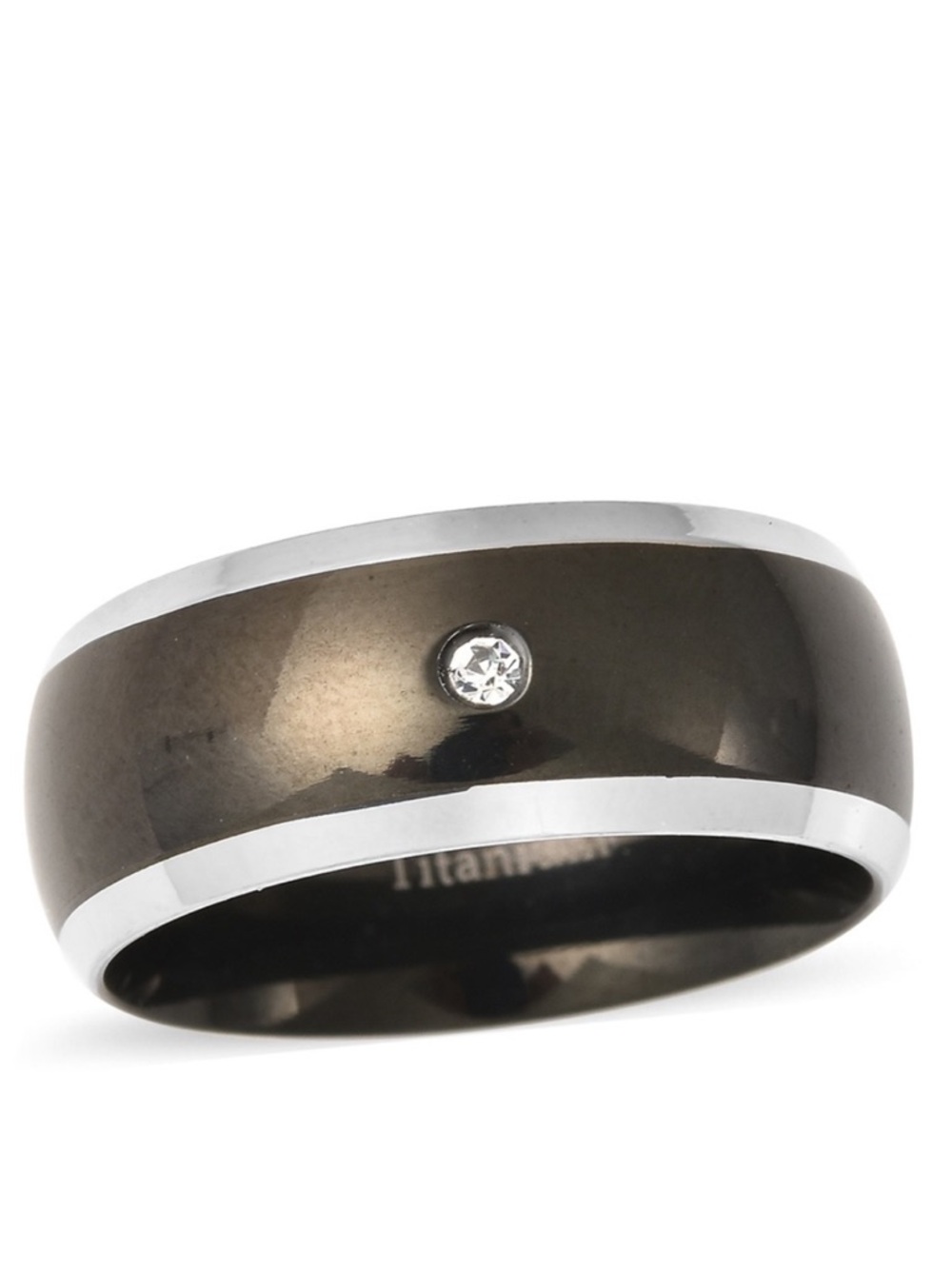 White Austrian Crystal Band Ring in Black Titanium